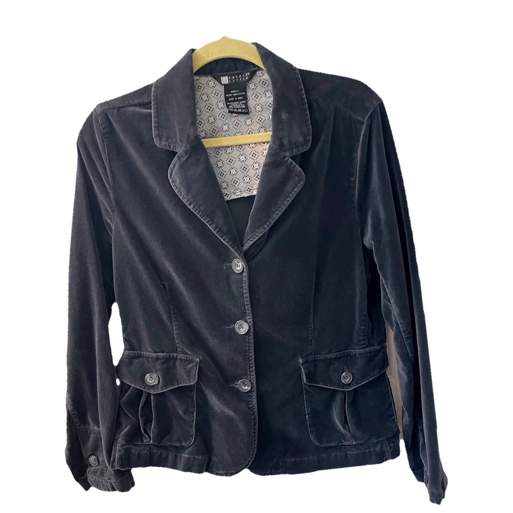 Carole Little Womens Velvet Blazer Jacket‎ Charcoal Black Cotton Size L